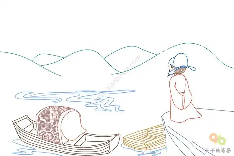 泊船瓜洲古诗配画简笔画