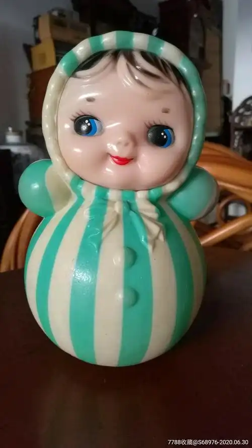怀旧老玩具不倒翁娃娃,年代戏影视道具,80年代情景摆设,品好,绿条的