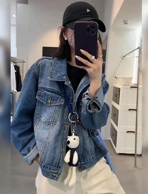 水洗牛仔外套女百搭正肩减龄软牛仔衣夹克上衣女外套穿搭 - 17网