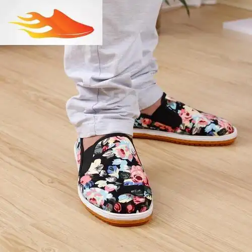 fishbasket西山布鞋男花布鞋休闲鞋一脚蹬懒人鞋社会小花鞋潮快手牛筋