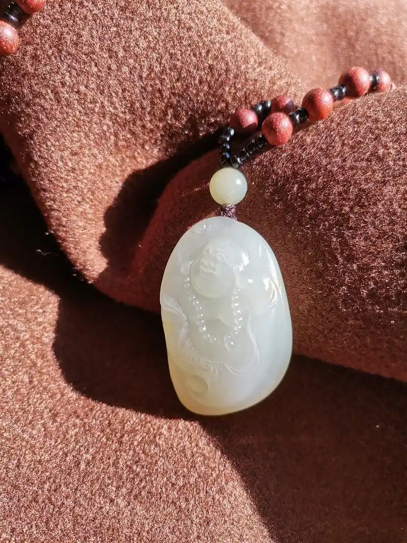 和田白玉籽料弥勒佛挂件喜欢和田玉象原玉雕