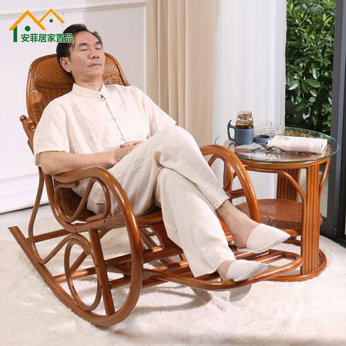 摇椅躺椅大人阳台家用休闲摇摇椅藤椅实木真藤懒人老人躺椅午休睡