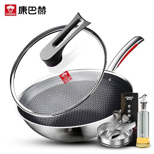 康巴赫 炒锅316l不锈钢炒菜锅少油烟家用不粘锅32cm电磁炉燃气通用