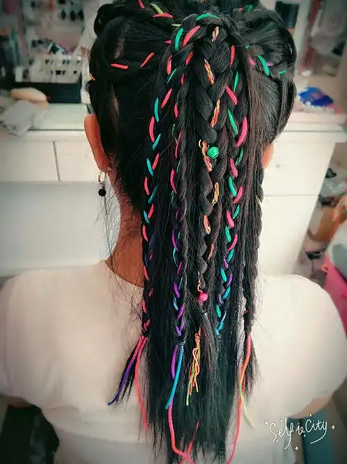 杨幂同款彩绳编发云南七彩色编发绳渐变色辫子民族风彩色脏辫嘻哈彩辫