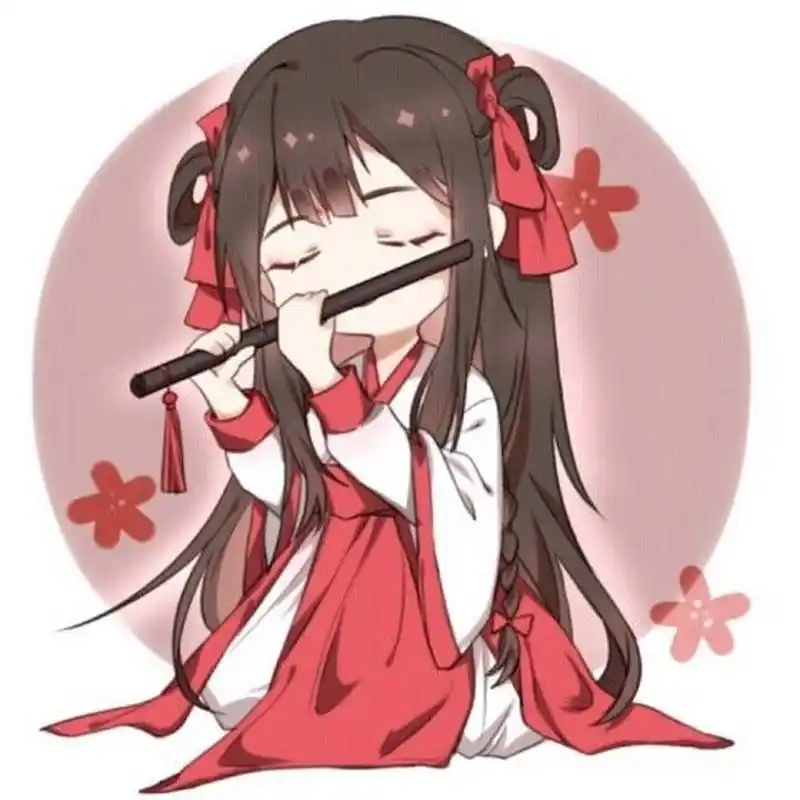 水彩手绘:吹笛子的q动漫古风少女