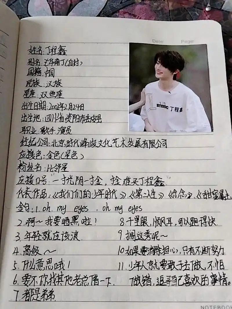 丁程鑫个人资料    字丑勿喷