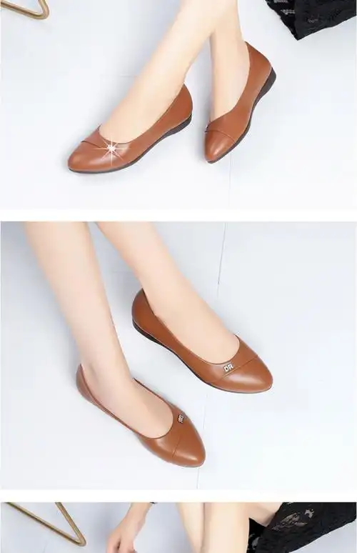 红蜻蜓单鞋女同款妈妈鞋皮鞋真皮软底女秋秋季平底软皮牛筋底舒适中年