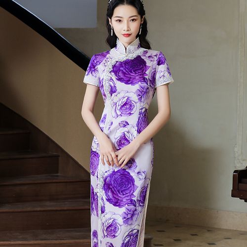 钱塘佳人海朝云桑蚕丝旗袍真丝2023年新款中国风素雅文艺旗袍女夏