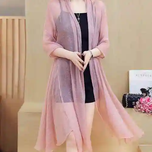 披风女夏飘逸薄款雪纺披肩外搭中长款防晒衣开衫夏天超仙薄纱外披