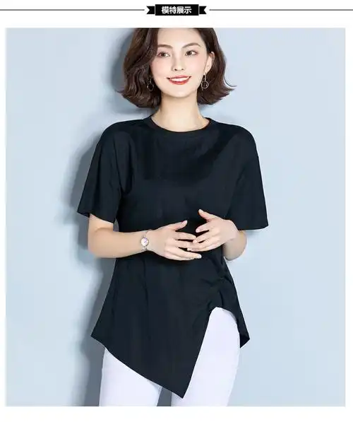 xjm交叉打结扭花下摆开叉不规则t恤纯色上衣体恤yby3248