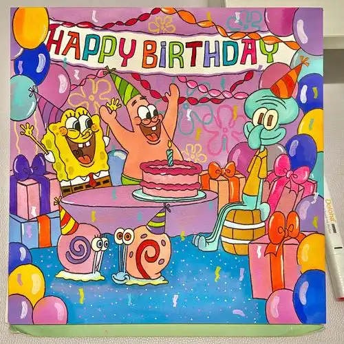 海绵宝宝生日派对手绘过程图