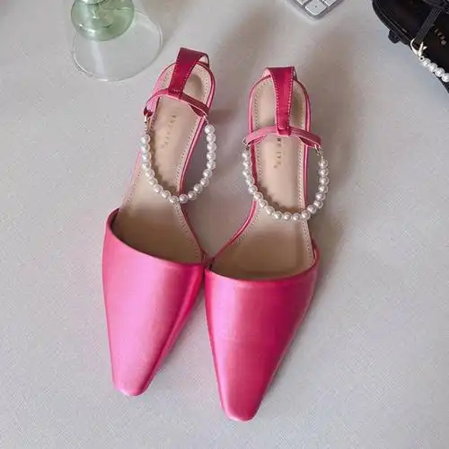 chaussettes独特时尚高跟鞋珍珠女鞋性感女士低粉高跟鞋