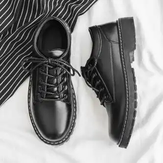 黑色英伦风商务正装青年圆头西装马丁大头鞋子黑色h55暗面39标准码