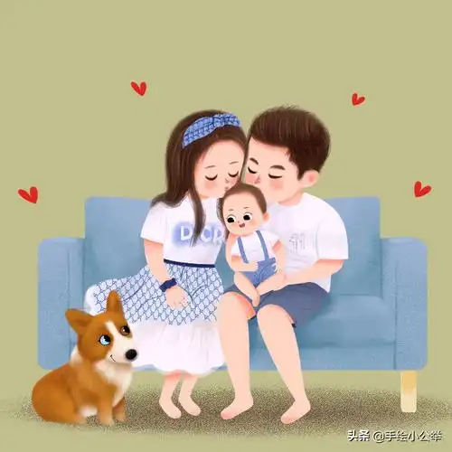 你们要的头像来喽,真人手绘漫画一家三口女宝男宝