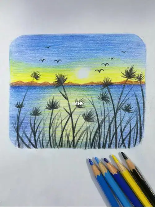 有手就会的入门彩铅风景夕阳西下