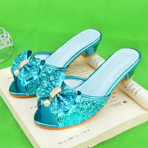 女童拖鞋高跟公主水晶蝴蝶结儿童小女孩宝宝室内拖鞋