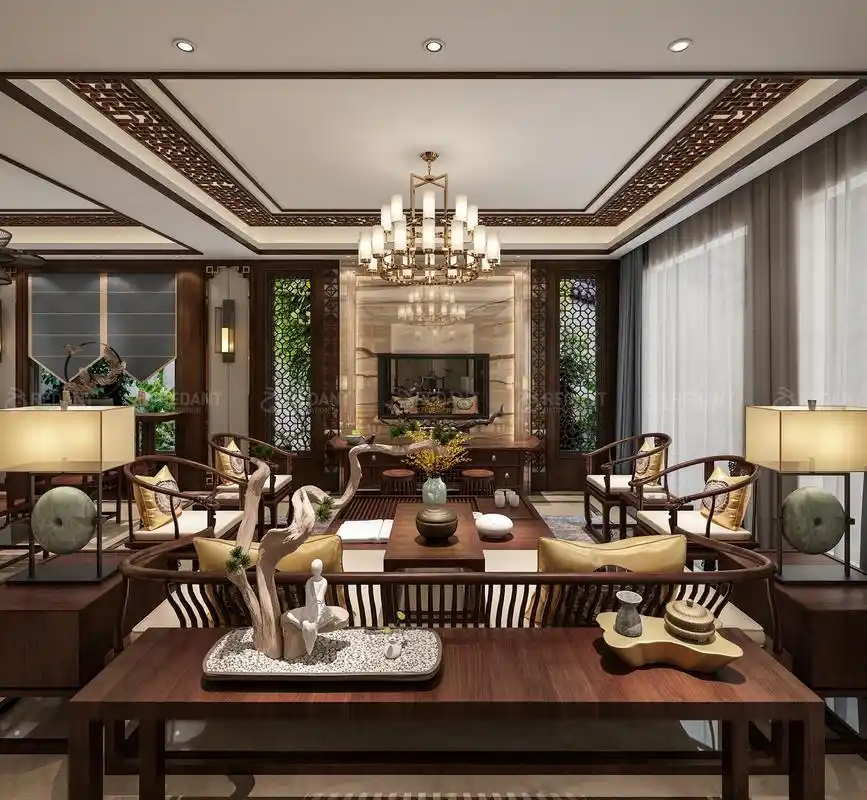 但颜色仍然体现着中式的古朴,中式风格这种表现使整个空间,传统中透着