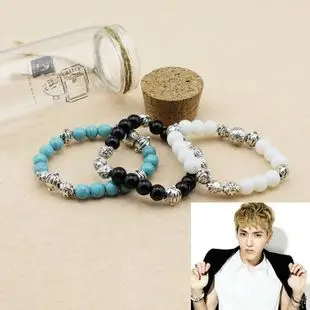 手链40包邮 exo 韩版手链 吴亦凡kris同款 克罗心三色珠手链 送礼盒