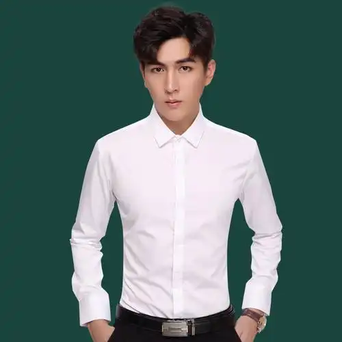 白衬衫男长袖修身免烫面试商务正装工作服衬衣棉职业装工装工作服