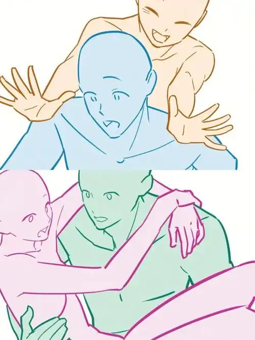 情侣双人动态互动线稿模板