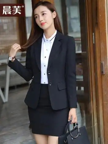 晨芙职业装女装套装两粒扣长袖小西装外套女学生面试正装韩版时尚销售