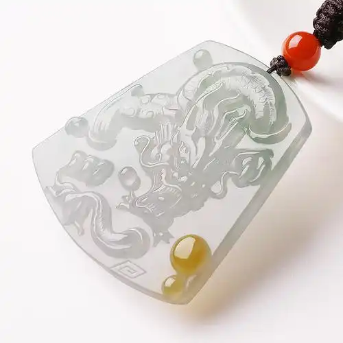 祥祯腾龙献瑞天然翡翠吊坠冰种龙牌玉牌玉佩玉雕颈饰