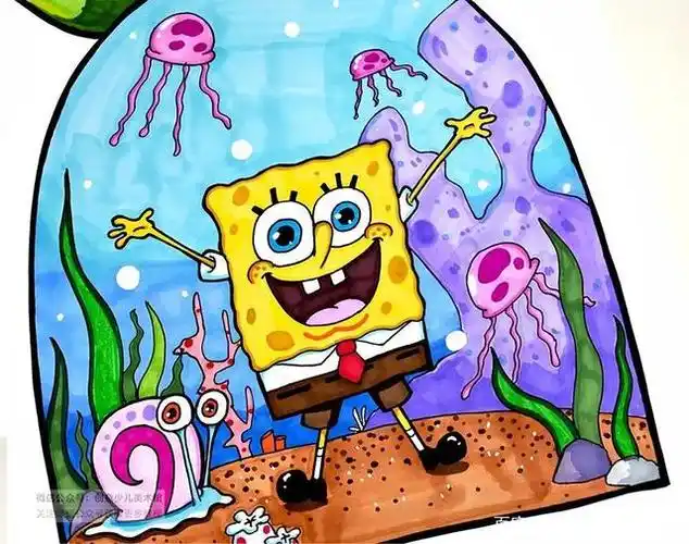 儿童画教程|初级卡通画的创意表现《海绵宝宝的幸福家园》