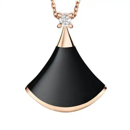 宝格丽divasdream系列cl857213350582扇形黑玛瑙镶嵌钻石小号扇子项链