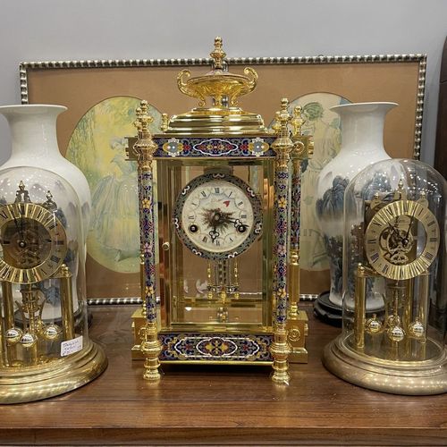 景泰蓝珐琅彩座钟机械钟半点整点报时高度47厘米