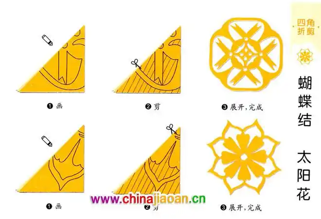 太阳花剪纸图案(剪纸方法:四角折剪)