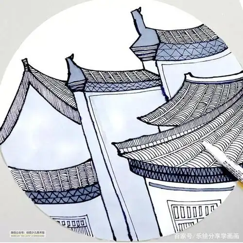 儿童画教程|创意儿童画——秋日古镇