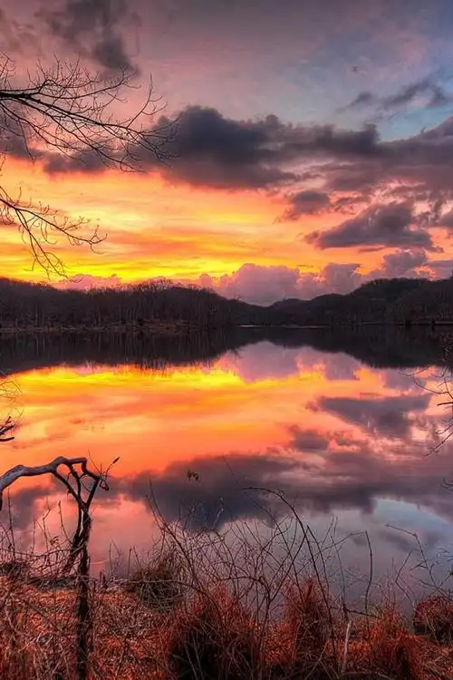 黄昏的夕阳,红色的湖美景 640x1136 iphone 5/5s/5c/se 壁纸,图片,背