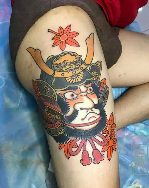 日式小图将领纹身图片_腿部老传统纹身图案