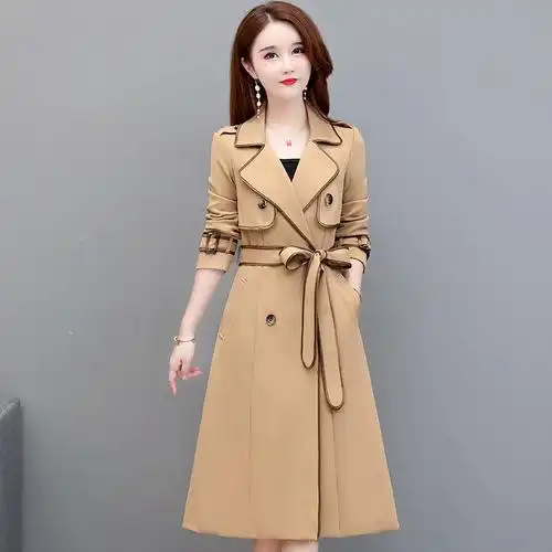 长款风衣女装新款秋冬季西装领外套气质中青年女式双排扣长大衣_鸣衣