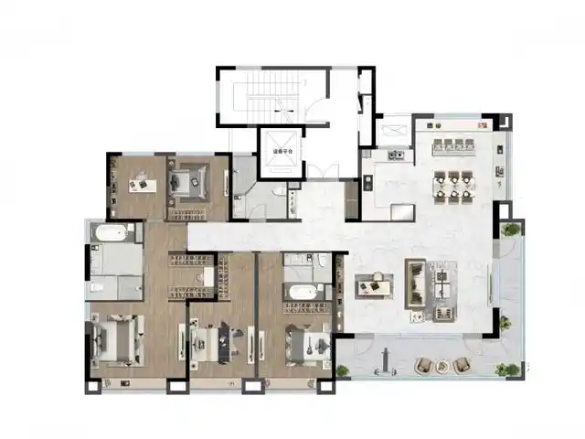 一梯一户的大平层户型总是会让人心动,这样做的优点是可以把入户放在