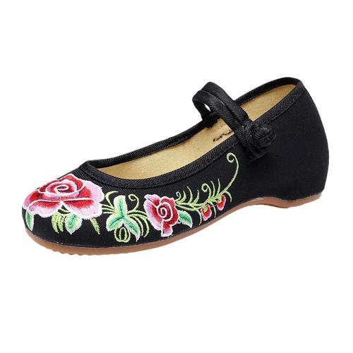 老北京绣花布鞋春夏款民族风广场舞鞋一字扣复古盘扣鞋女鞋妈妈鞋