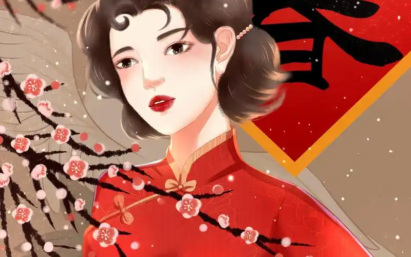 板绘国潮旗袍美女上色过程