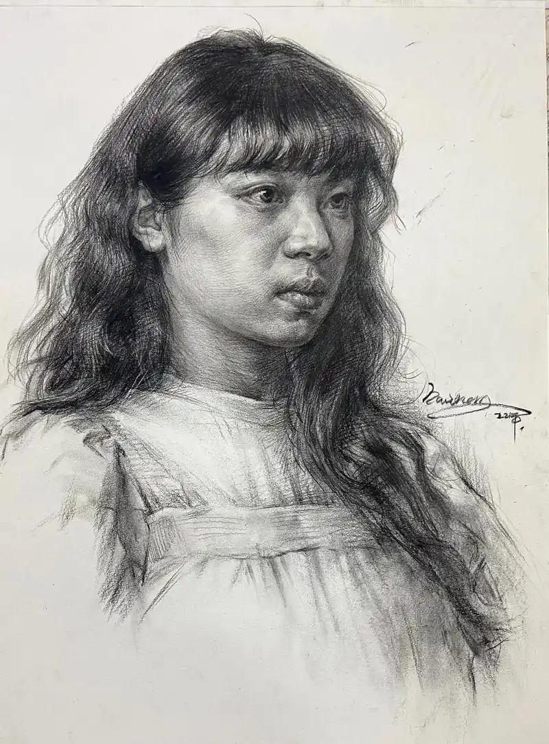 长发女青年肖像一张#素描头像 #美术生 #人物肖像 #画画 - 抖音