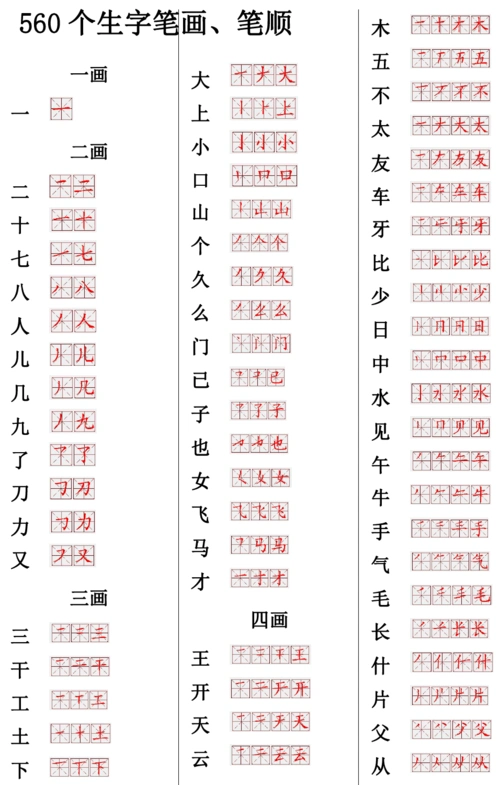 560个常用生字笔画笔顺