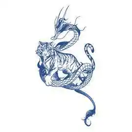 草本纹身贴防水男持久胸口霸气大图龙虎花臂仿真刺青半永久不反光