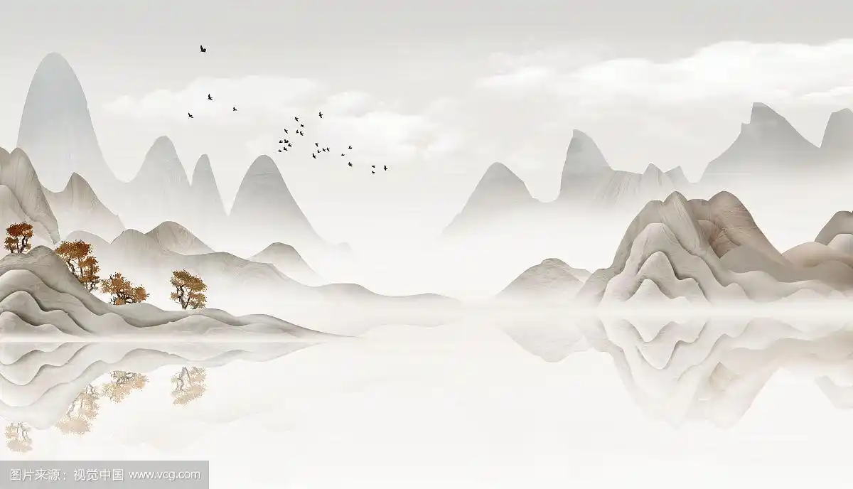 手绘中国风意境水墨山水画新中式背景插画