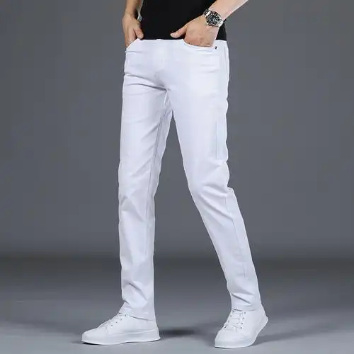 春季新款白色男士直筒休闲裤长裤修身百搭商务弹力裤子男韩版潮流