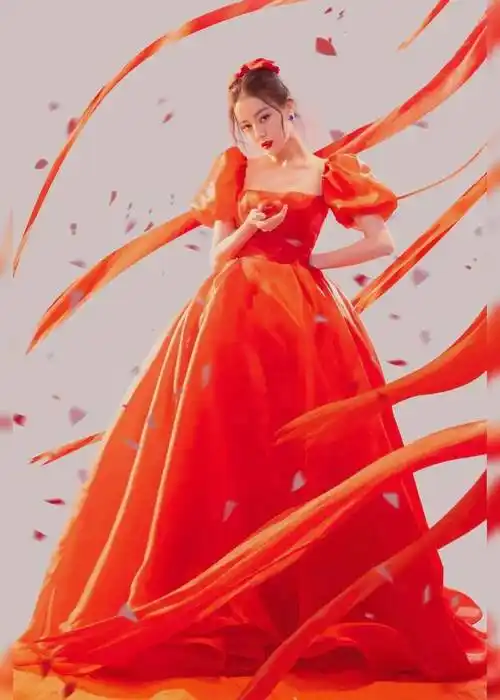 迪丽热巴身穿我们红礼服,惊艳所有人_树叶_叶子_孩子
