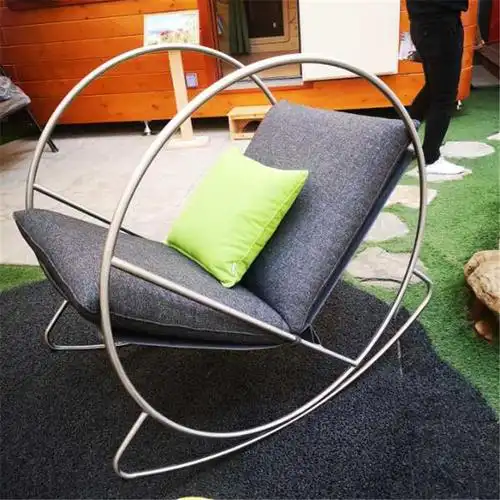 家用庭院单人靠背摇椅时尚设计不锈钢时钟椅子其它椅子