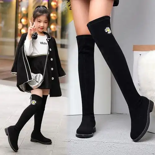 女童靴子秋冬季儿童过膝长靴小女孩单靴加绒中大童高筒公主长筒靴