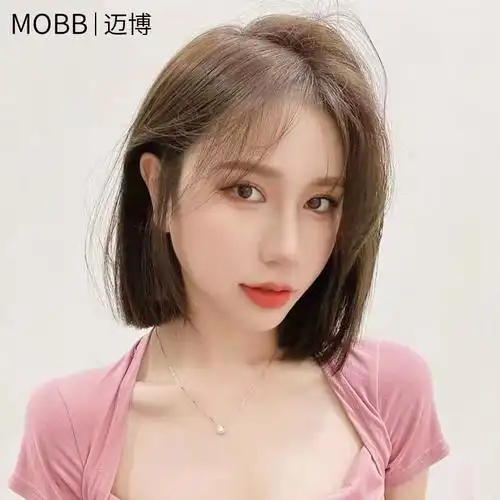假发女夏中分短发bobo头真人发丝全头套修颜减龄蓬松自然网红短发