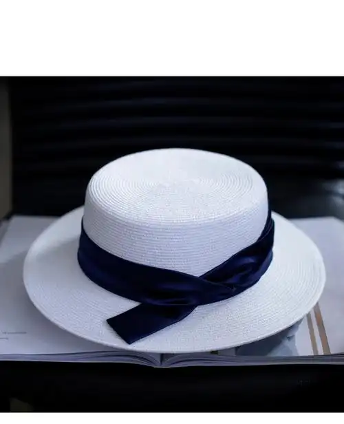 法国礼帽女法式新款平顶草帽女夏英伦风沙滩小礼帽防晒户外遮阳帽子凉