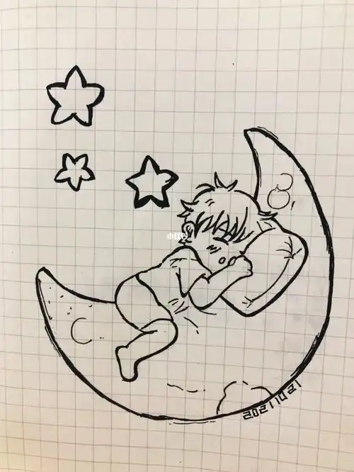 简笔画小男孩的梦乡