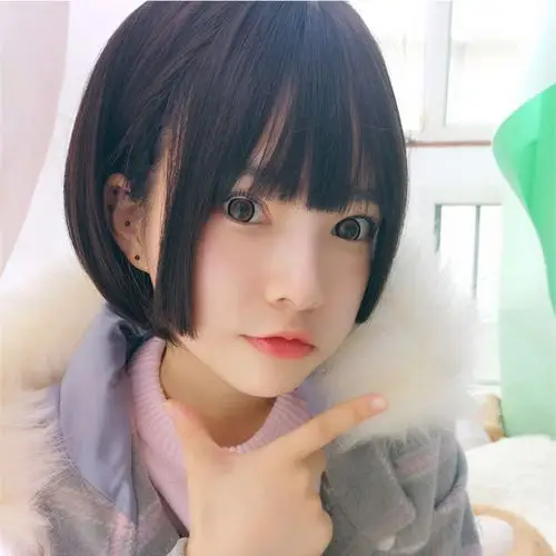 姬发式短发假发女韩国空气刘海短直发甜美可爱齐刘海短bobo头假发