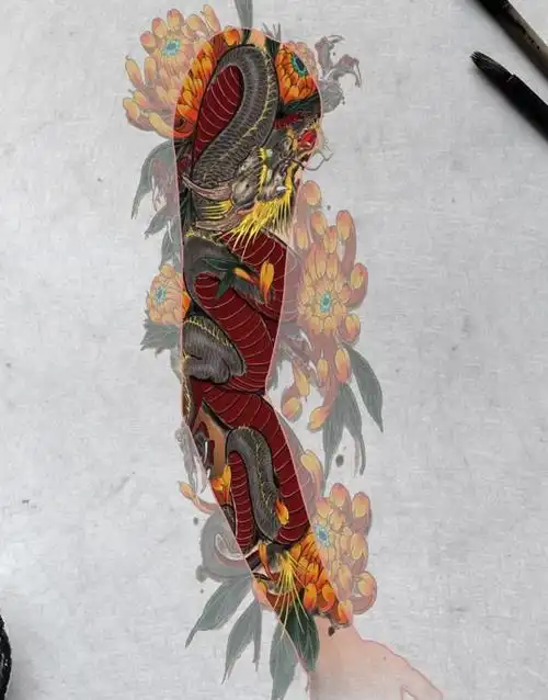 新传统纹身手稿花臂 日式浪花花臂纹身手稿-图片大观-奇异网